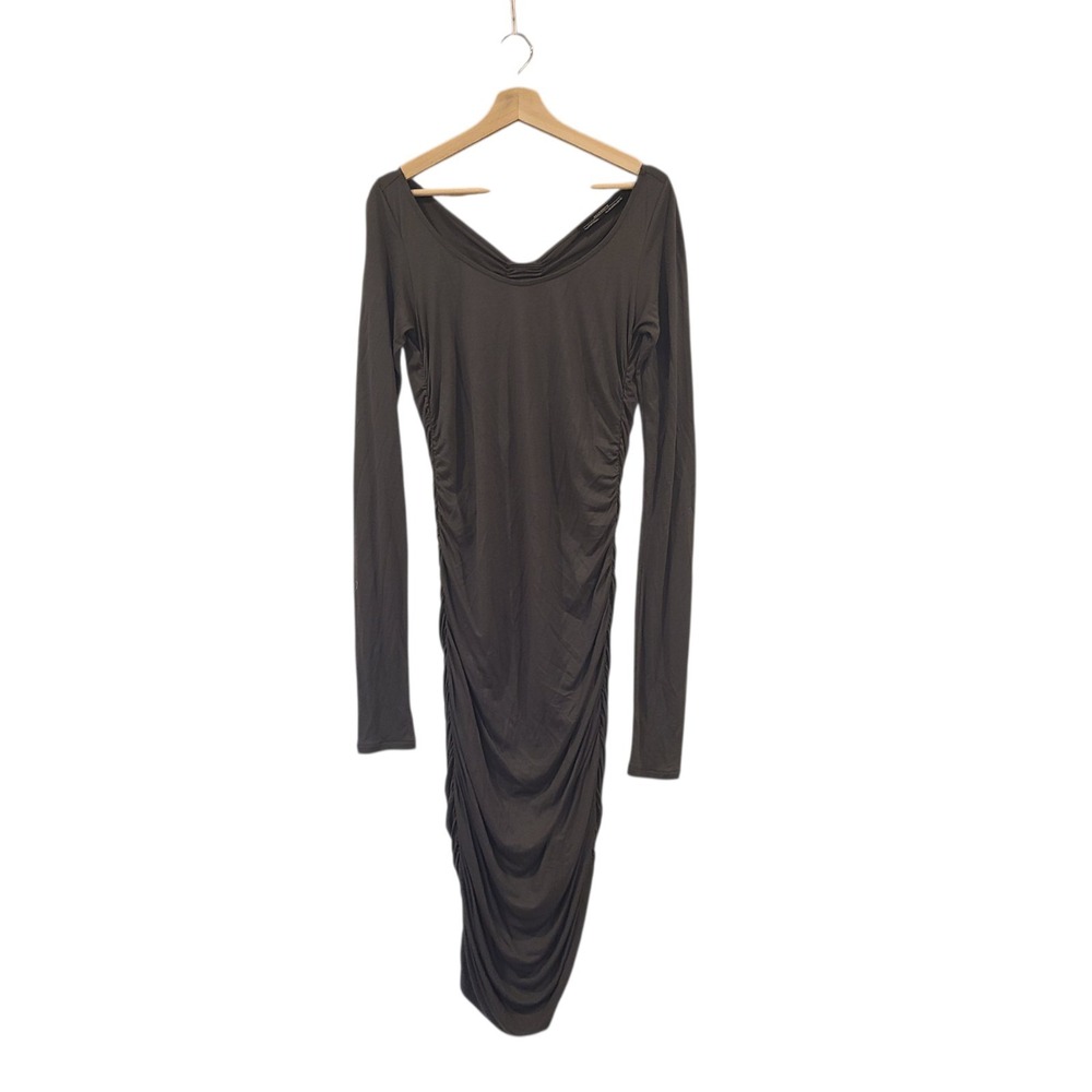 AllSaints Gray Ruched Knit Midi Dress Long‎ Sleeve Bodycon Size US 6 EU 38